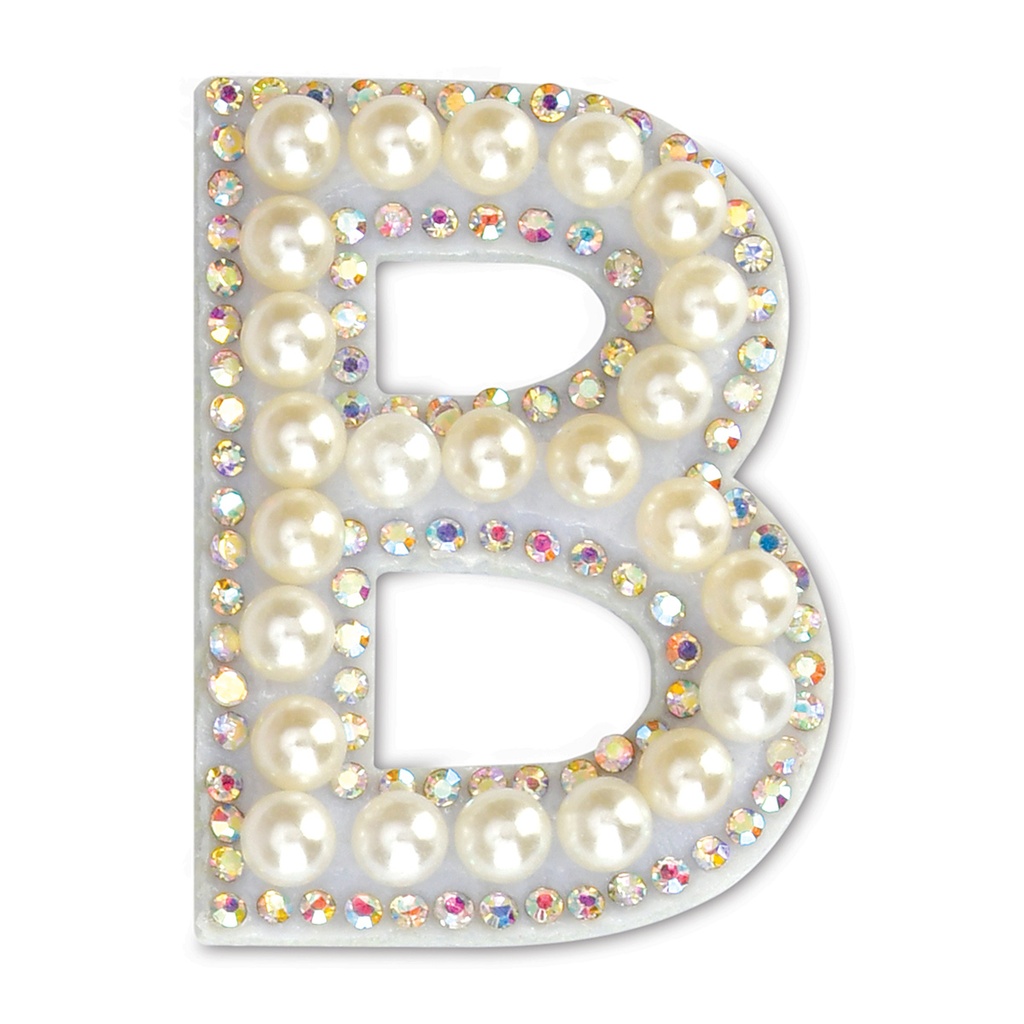 B Alphabet Pretty Pearl Bead Iron On Patch