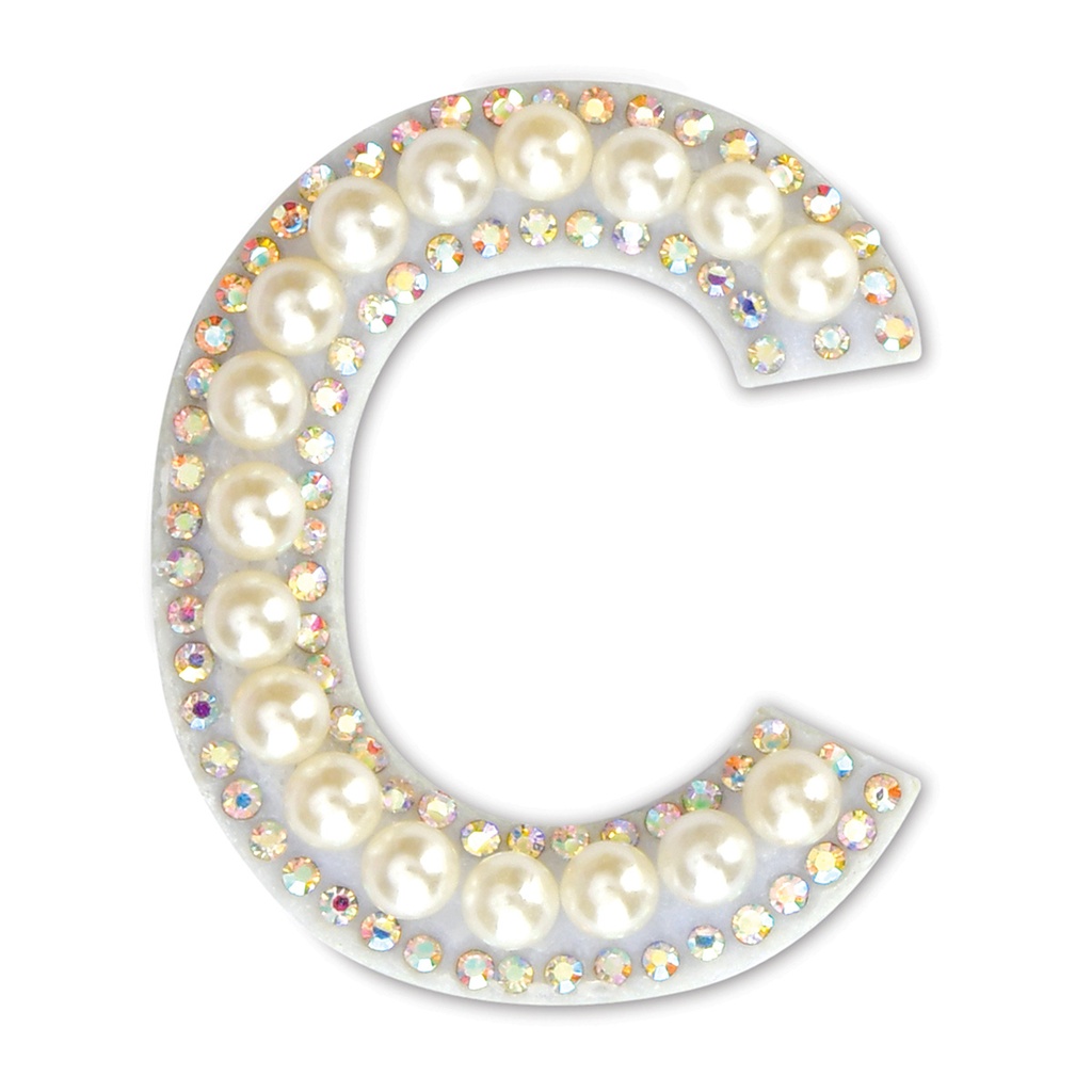 C Alphabet Pretty Pearl Bead Iron On Patch