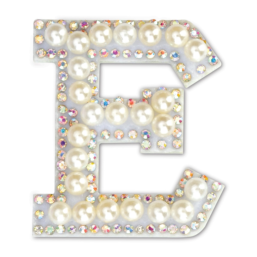 E Alphabet Pretty Pearl Bead Iron On Patch