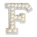 F Alphabet Pretty Pearl Bead Iron On Patch