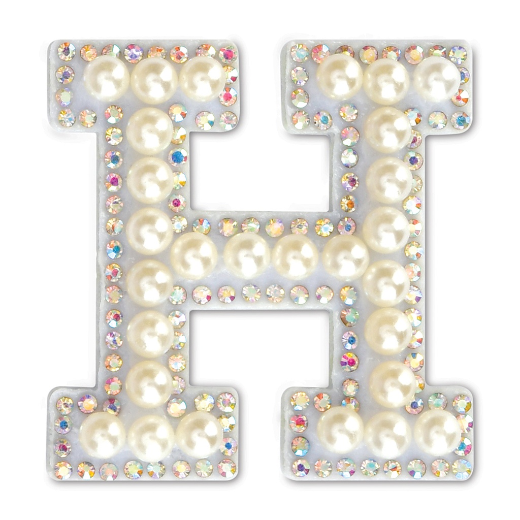 H Alphabet Pretty Pearl Bead Iron On Patch