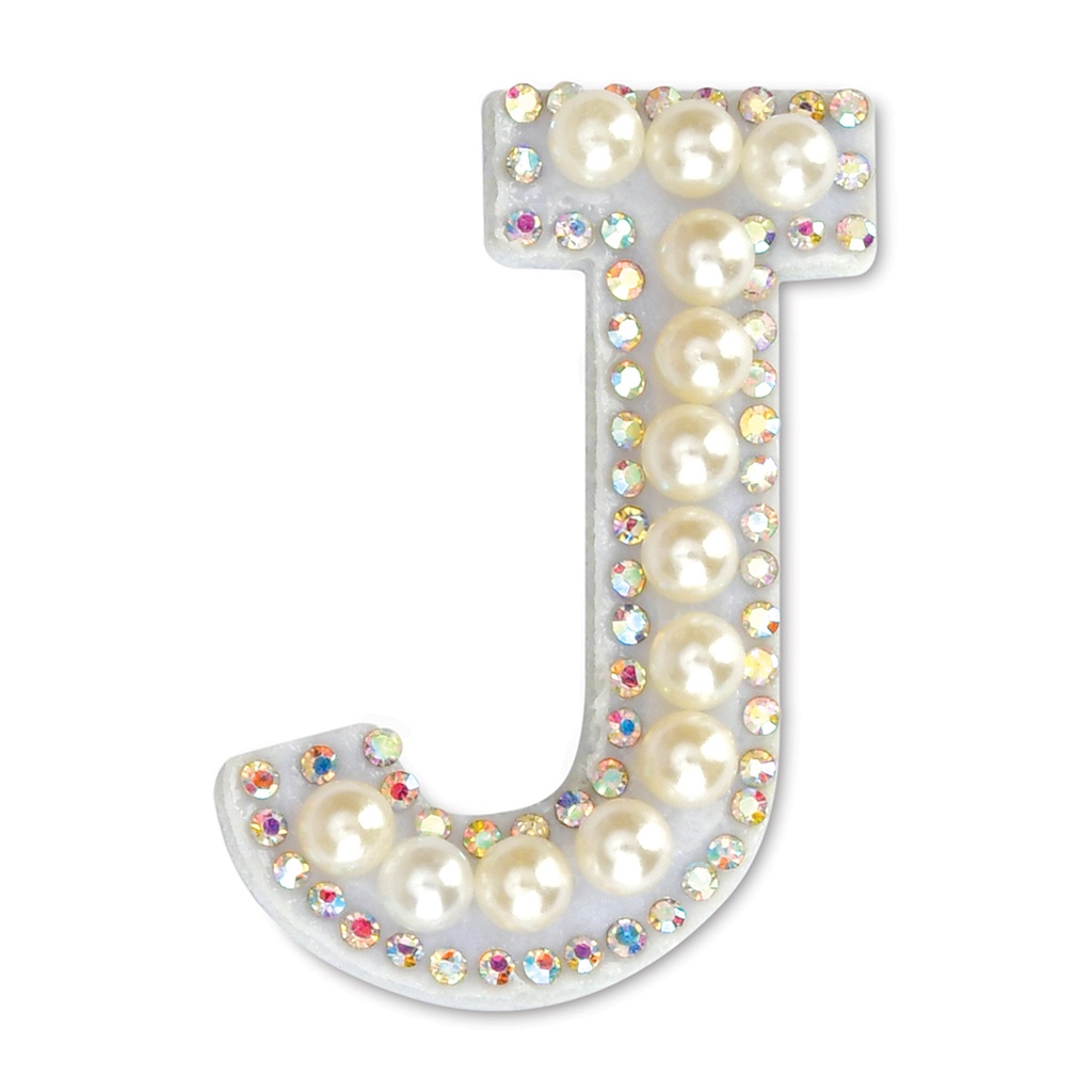 J Alphabet Pretty Pearl Bead Iron On Patch