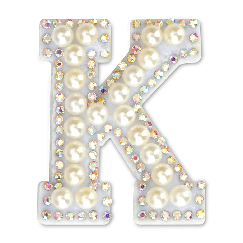 K Alphabet Pretty Pearl Bead Iron On Patch