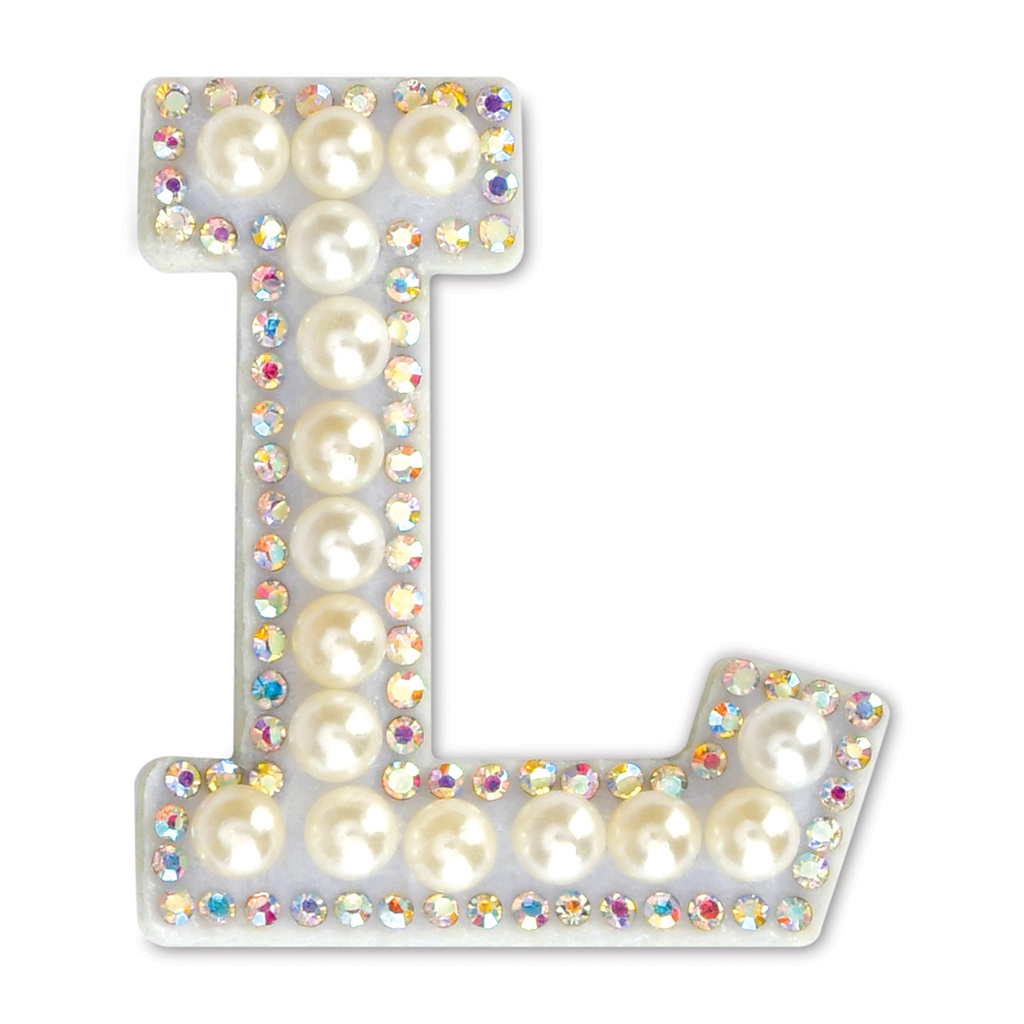 L Alphabet Pretty Pearl Bead Iron On Patch