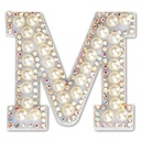 M Alphabet Pretty Pearl Bead Iron On Patch