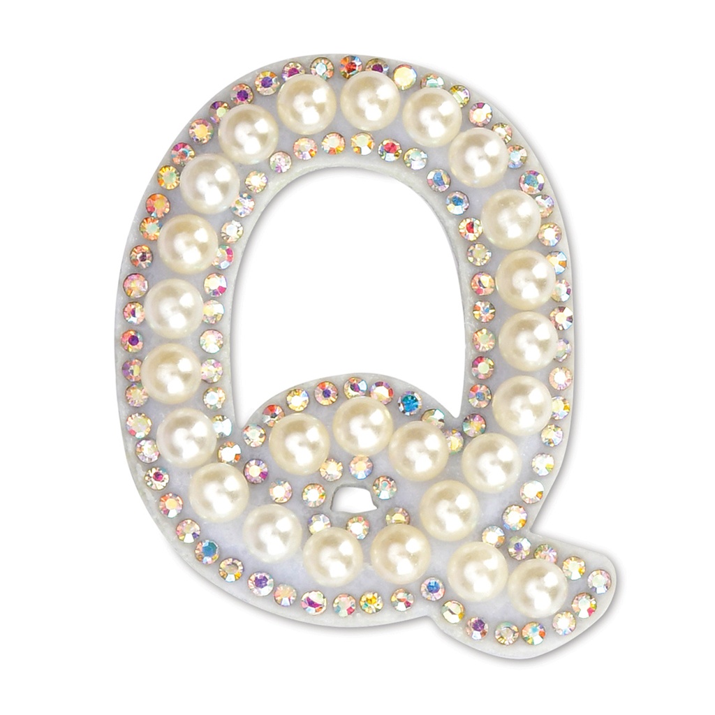 Q Alphabet Pretty Pearl Bead Iron On Patch