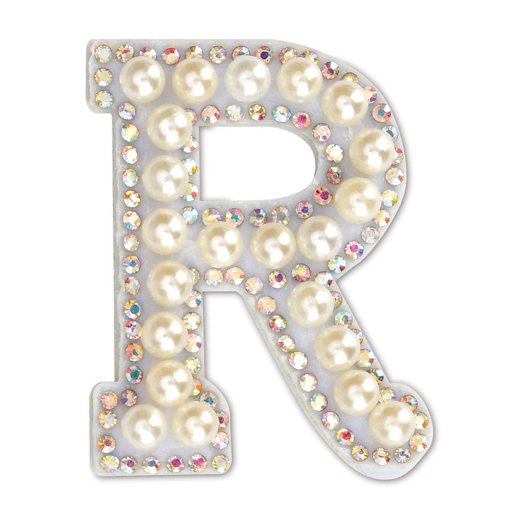 R Alphabet Pretty Pearl Bead Iron On Patch