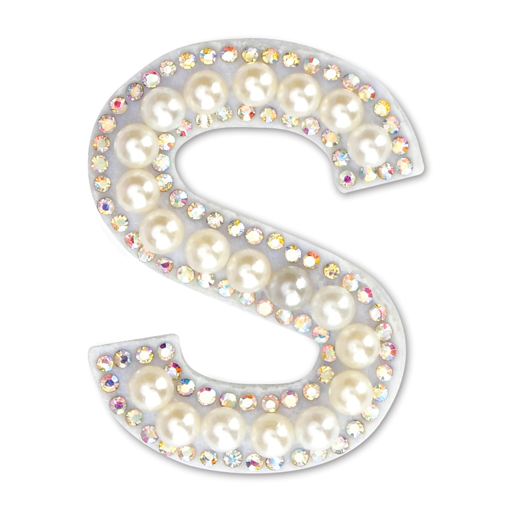 S Alphabet Pretty Pearl Bead Iron On Patch