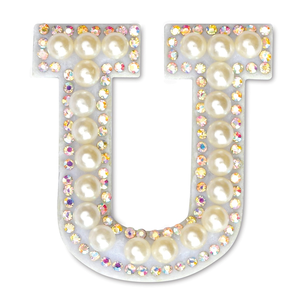 U Alphabet Pretty Pearl Bead Iron On Patch