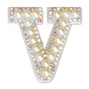 V Alphabet Pretty Pearl Bead Iron On Patch