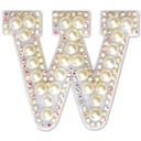 W Alphabet Pretty Pearl Bead Iron On Patch