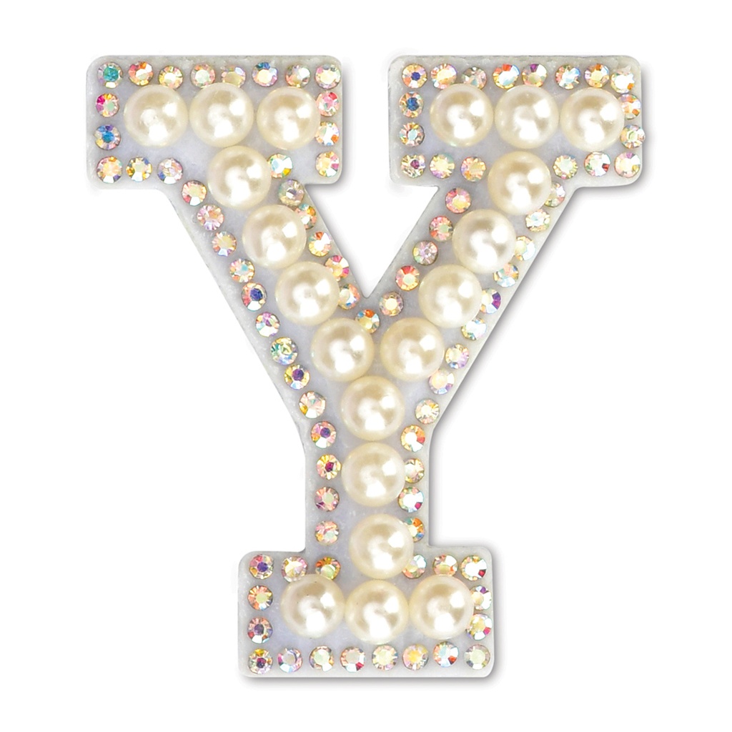 Y Alphabet Pretty Pearl Bead Iron On Patch