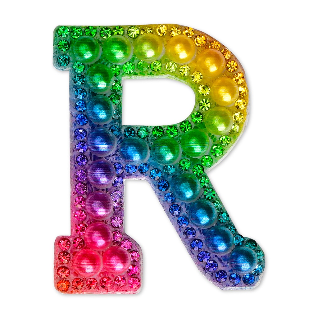 R Alphabet Rainbow Gem Iron On Patch