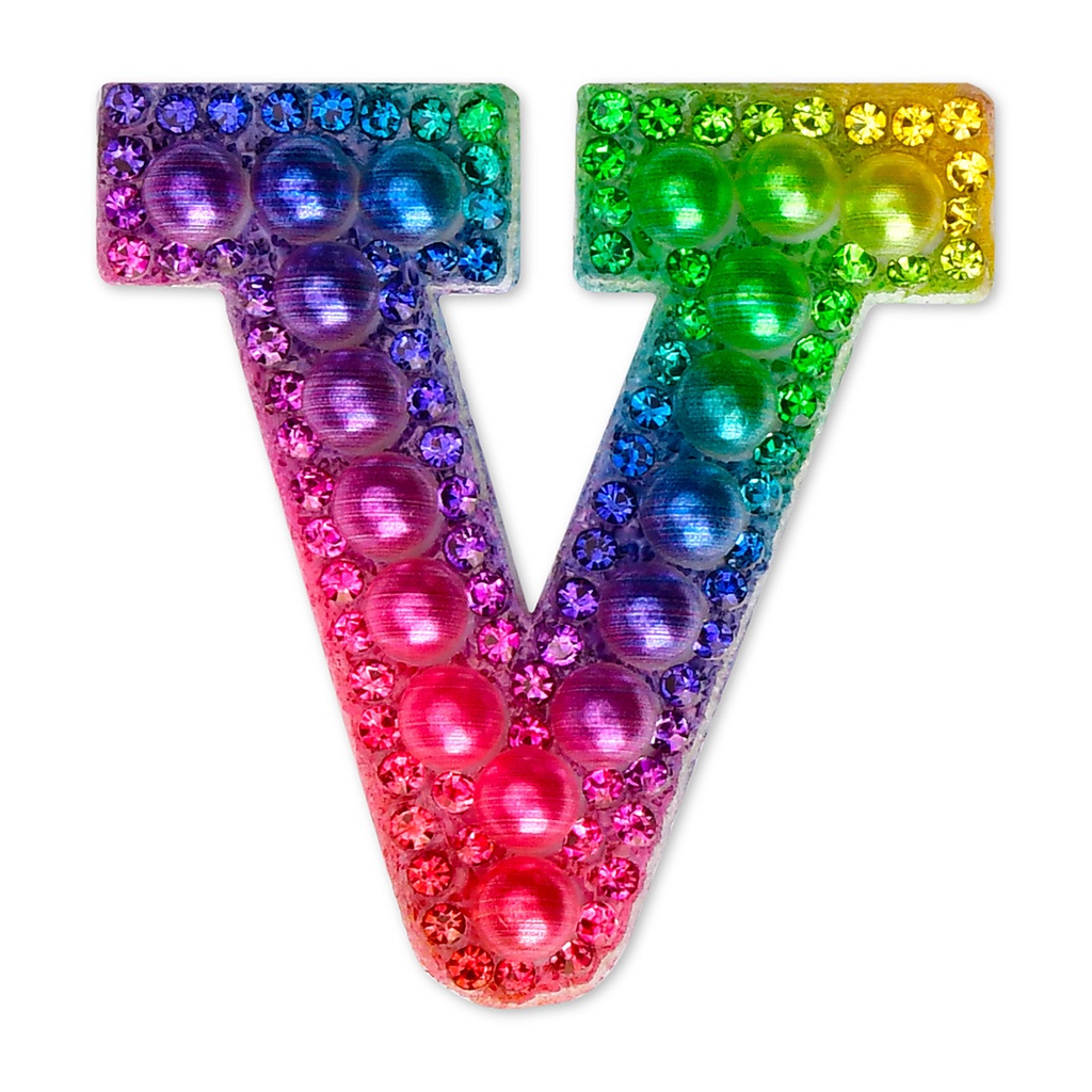 V Alphabet Rainbow Gem Iron On Patch