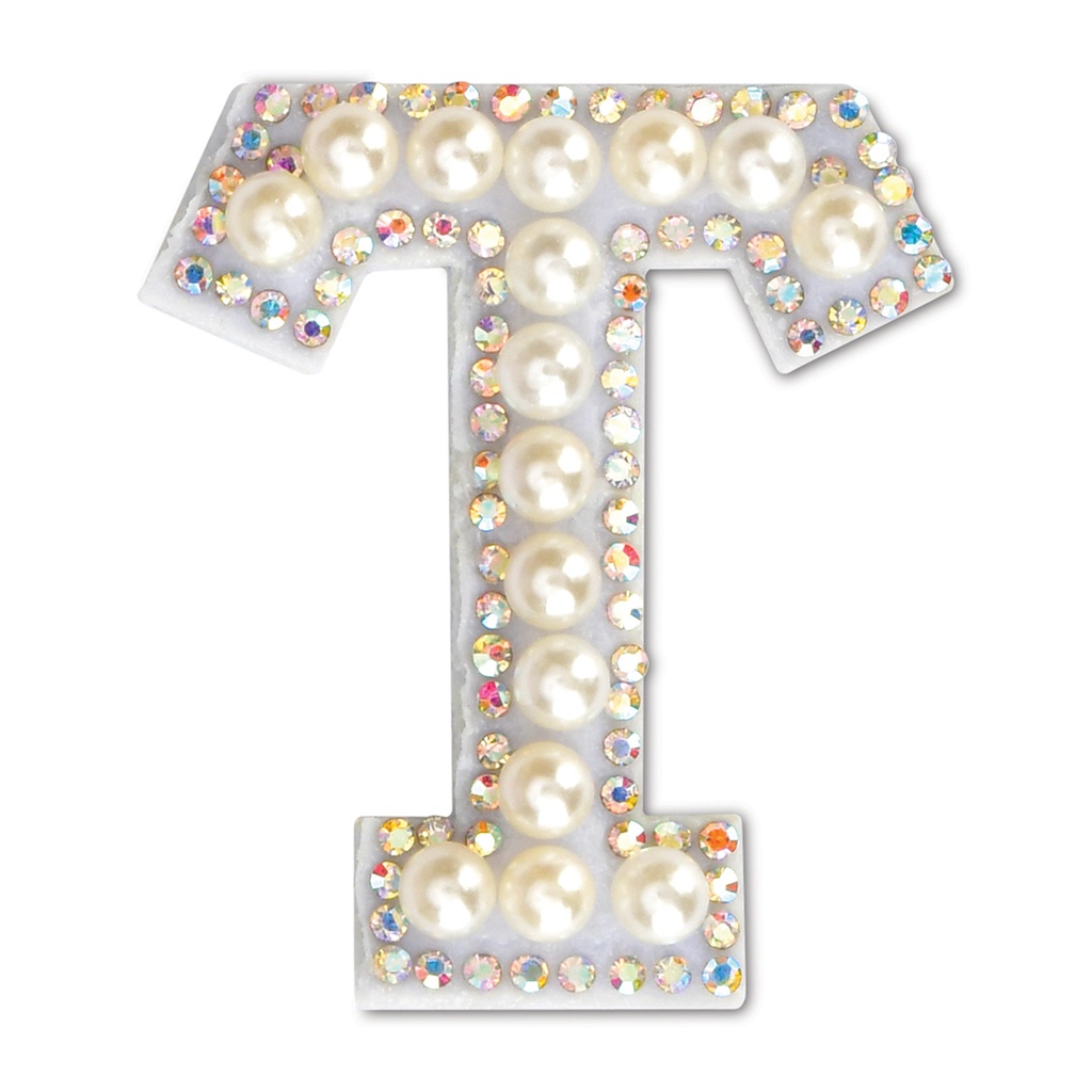 T Alphabet Pretty Pearl Bead Iron On Patch