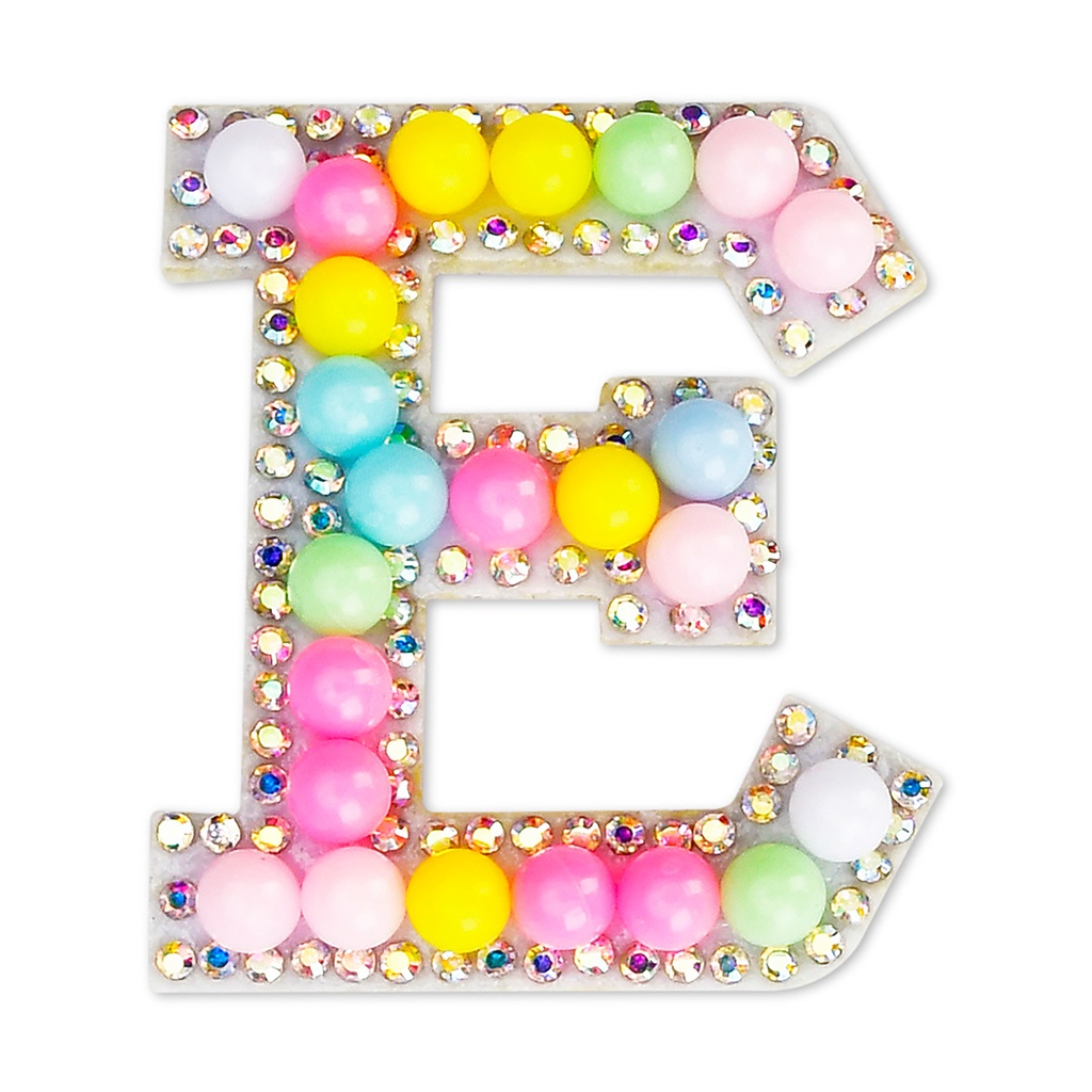 E Alphabet Pastel Bead Iron On Patch