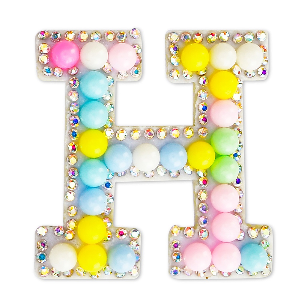 H Alphabet Pastel Bead Iron On Patch