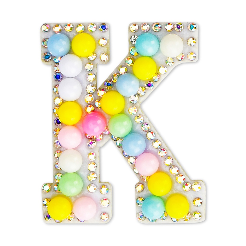 K Alphabet Pastel Bead Iron On Patch