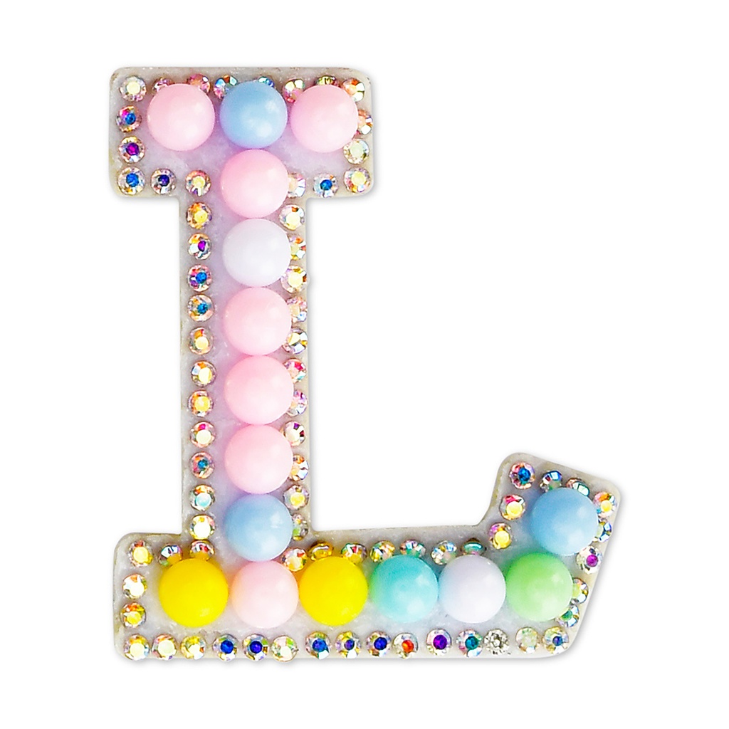 L Alphabet Pastel Bead Iron On Patch