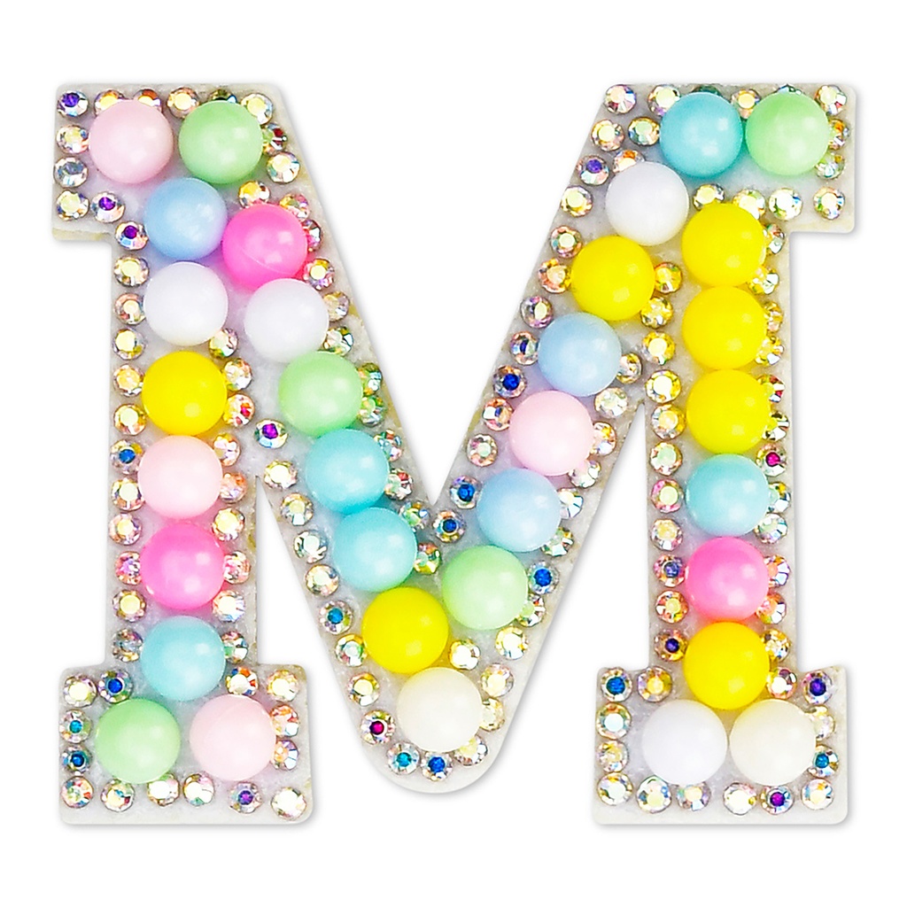 M Alphabet Pastel Bead Iron On Patch