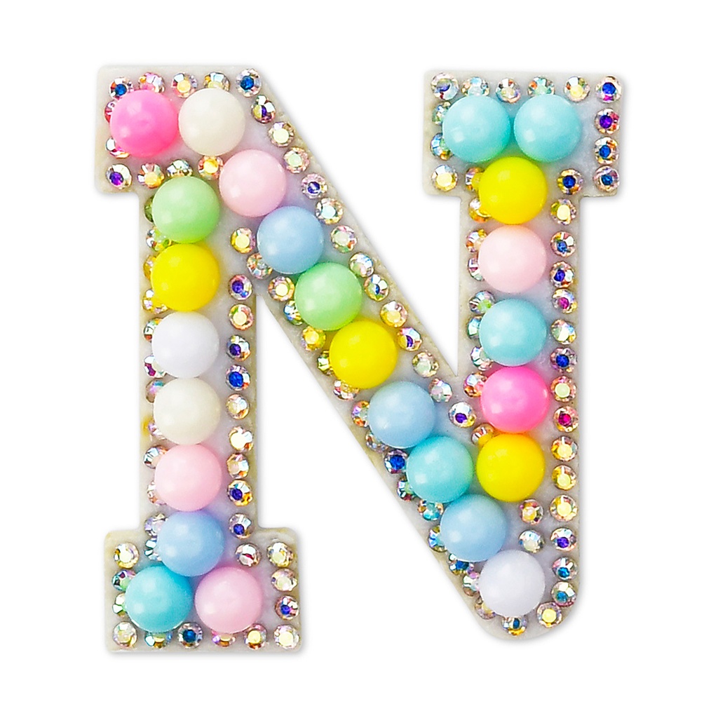 N Alphabet Pastel Bead Iron On Patch