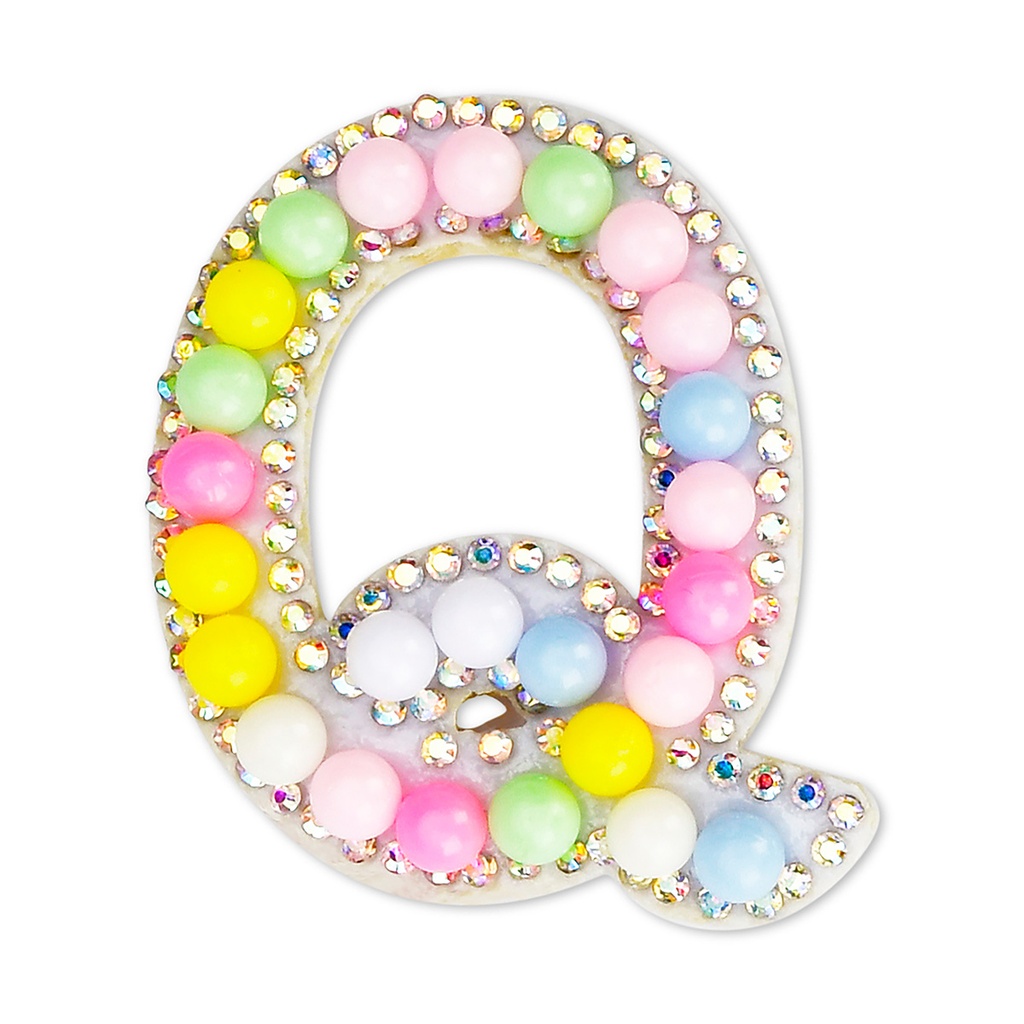 Q Alphabet Pastel Bead Iron On Patch