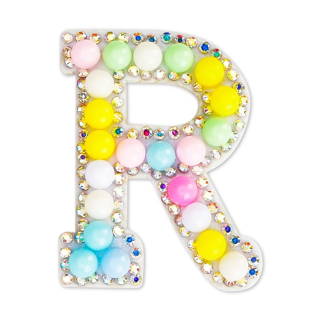 R Alphabet Pastel Bead Iron On Patch