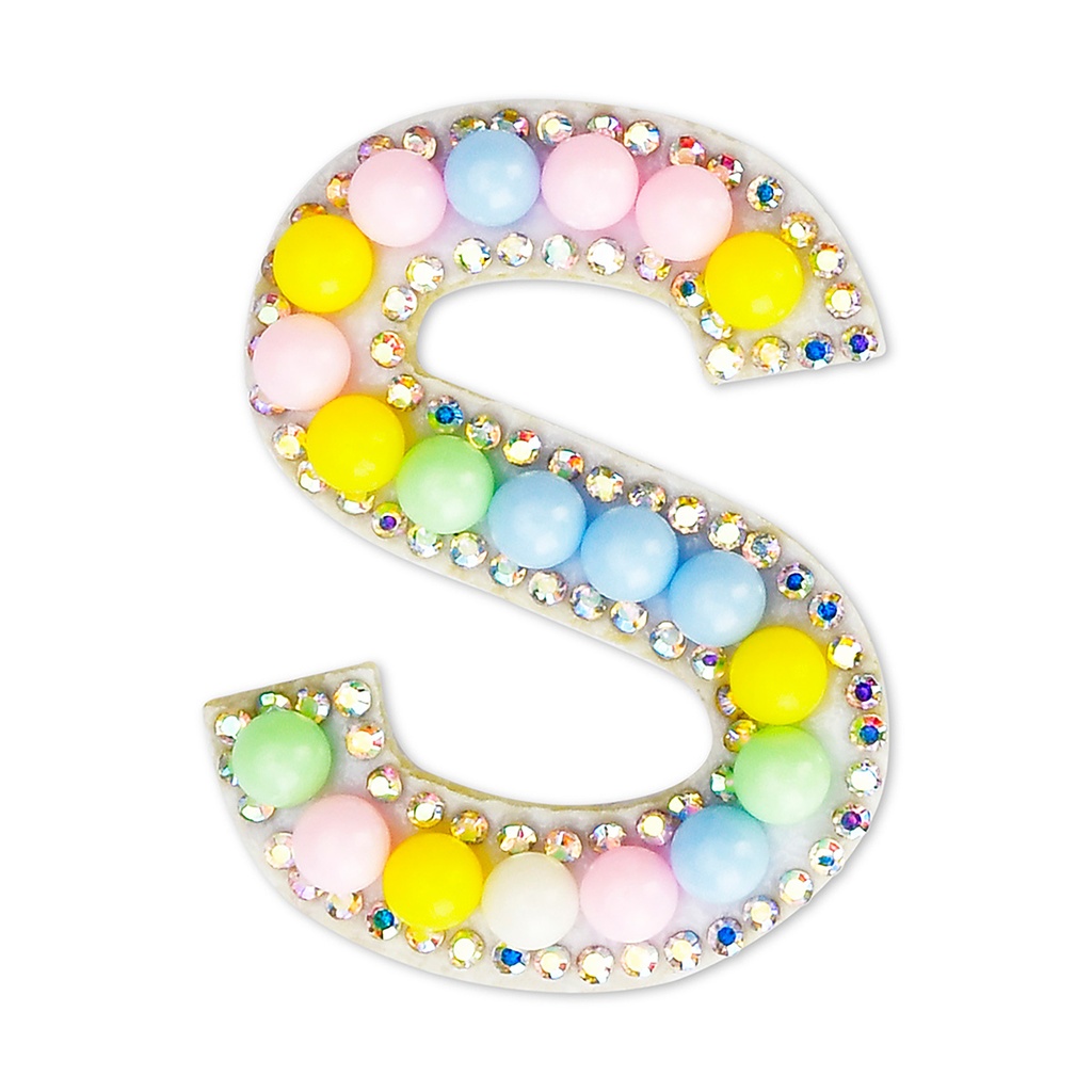 S Alphabet Pastel Bead Iron On Patch