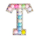 T Alphabet Pastel Bead Iron On Patch