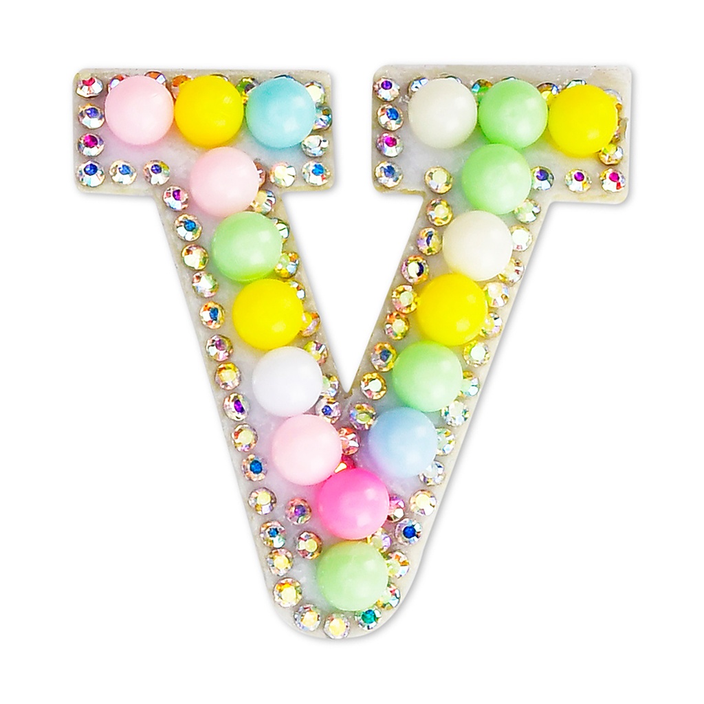 V Alphabet Pastel Bead Iron On Patch