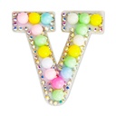 V Alphabet Pastel Bead Iron On Patch