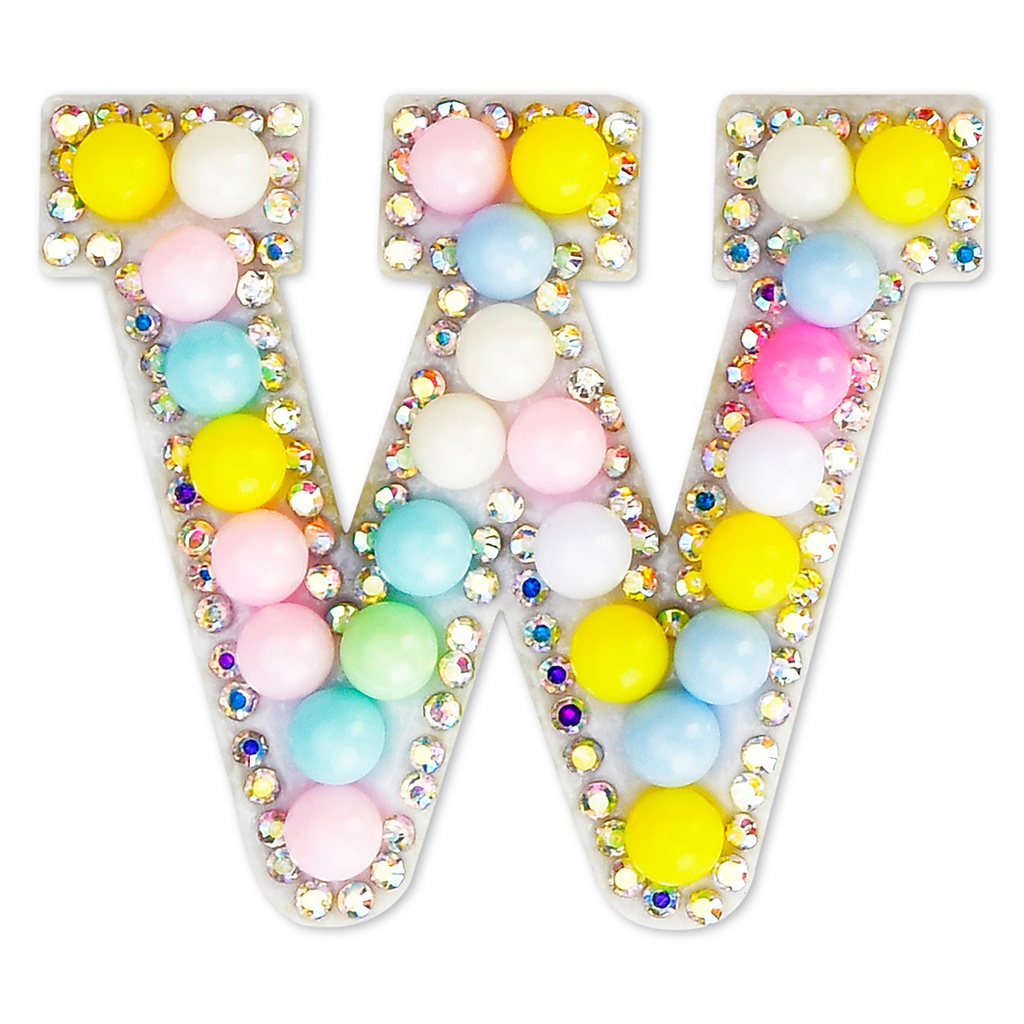 W Alphabet Pastel Bead Iron On Patch