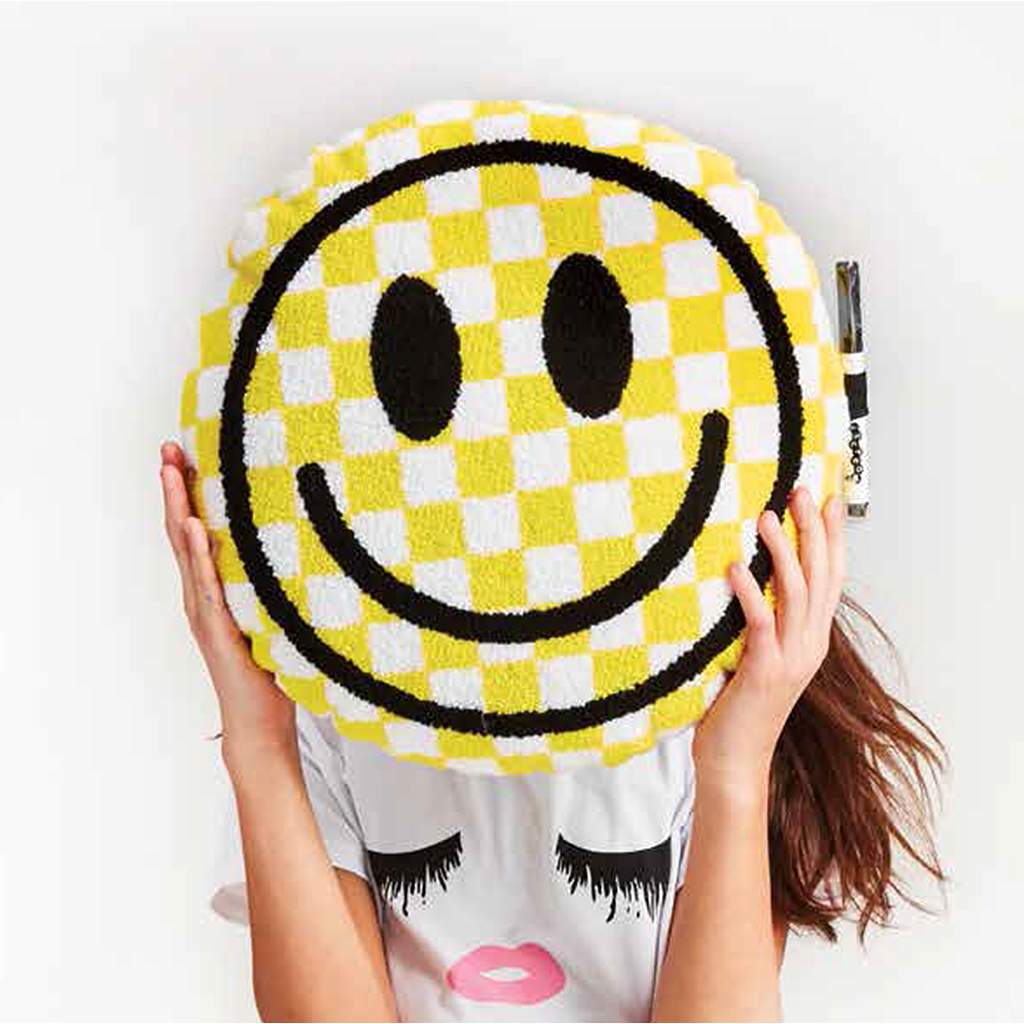 Checkered Smiley Face Autograph Pillow