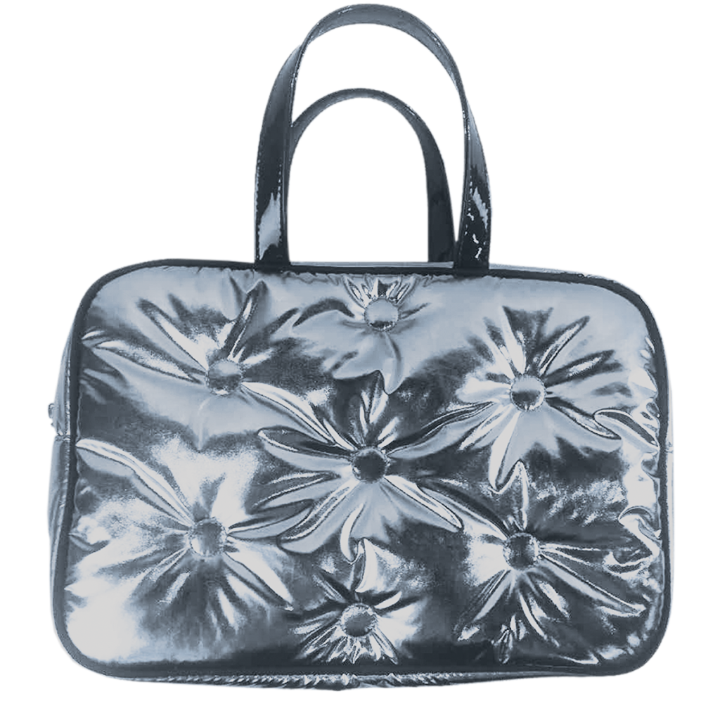 Chrome Tufted Metallic Large Cosmetic Bag