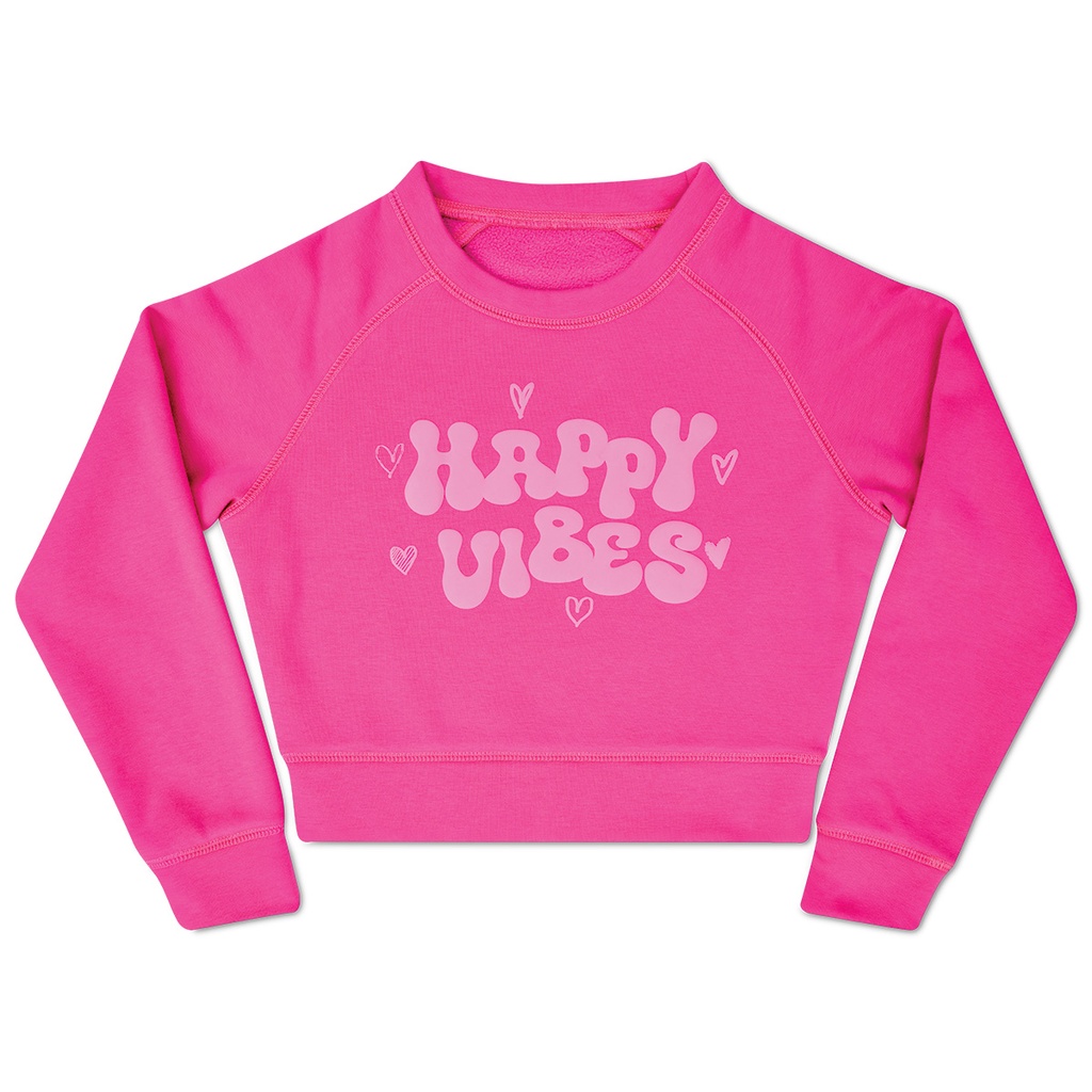 Happy Vibes Pretty Pink Basic Crew Neck Sweatshirt