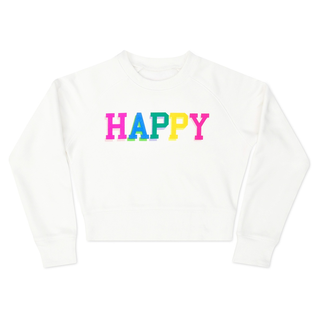 Happy White Basic Crew Neck Sweatshirt