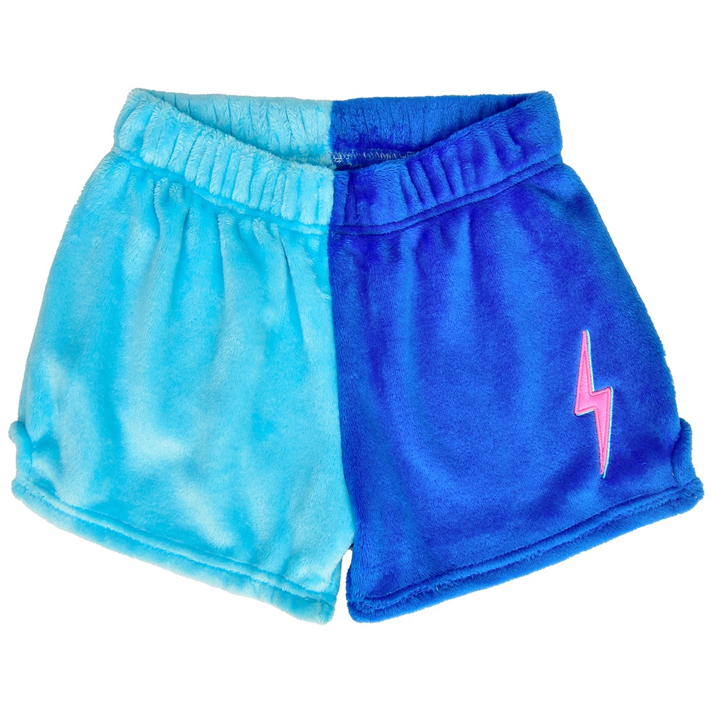 Midnight & Bright Blue with Lightning Bolt Color Block Plush Shorts