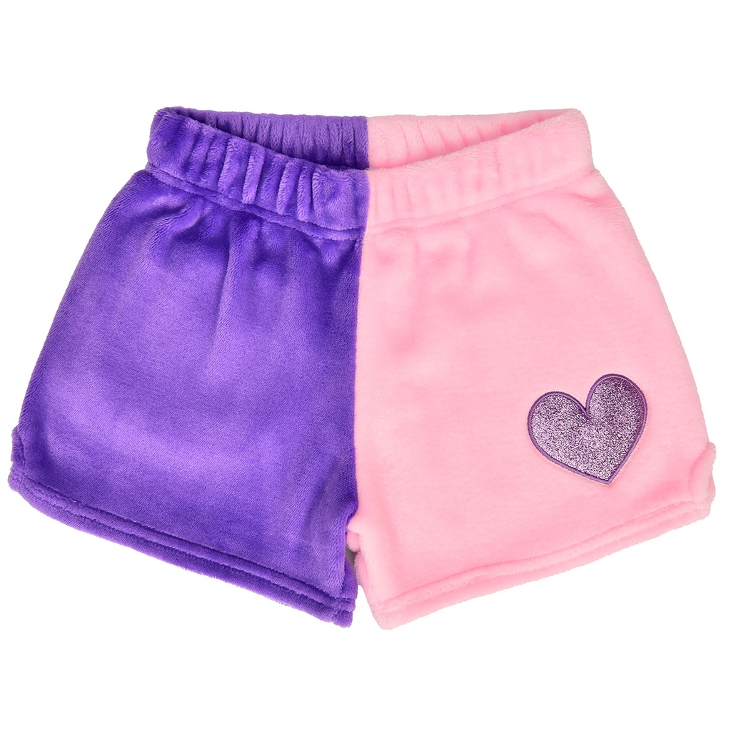 Vivid Violet & Rose Heart Color Block Plush Shorts