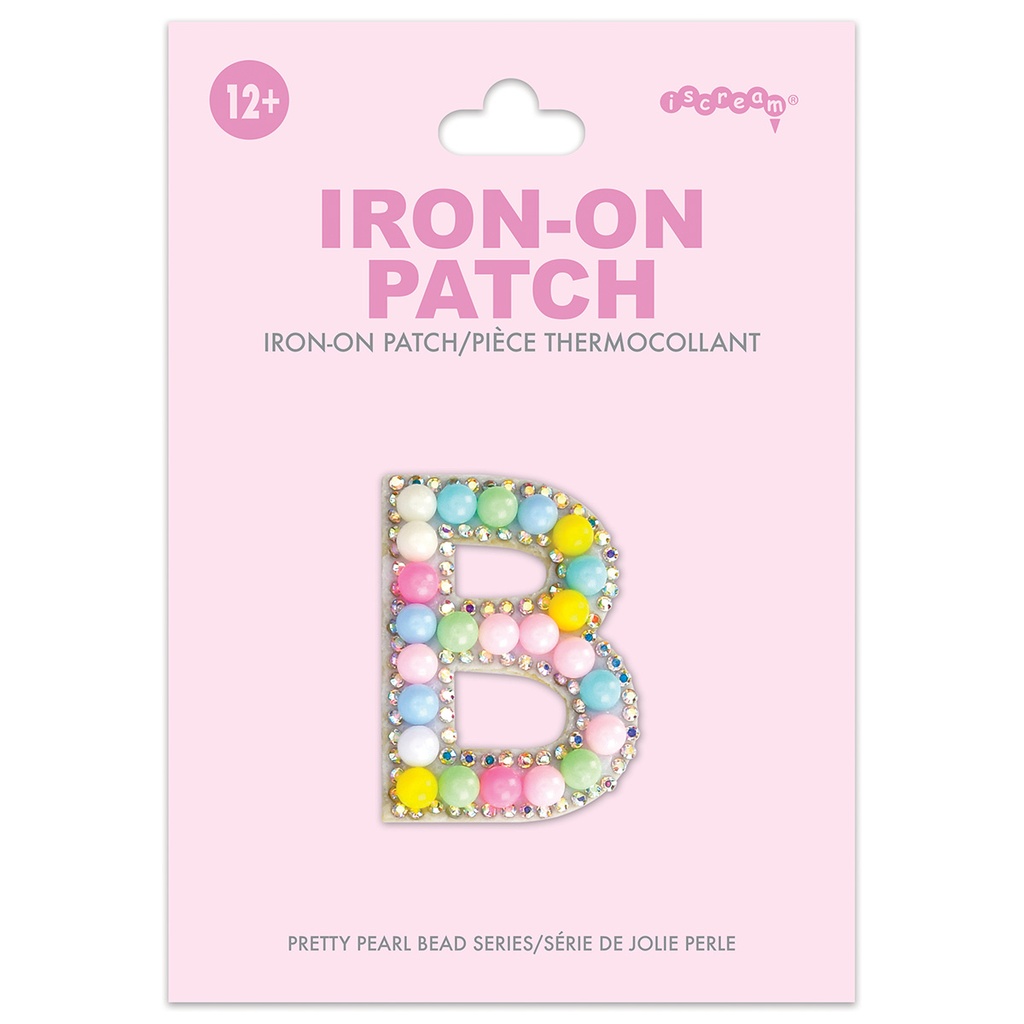 B Alphabet Pastel Bead Iron On Patch