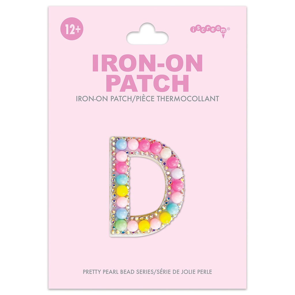 D Alphabet Pastel Bead Iron On Patch