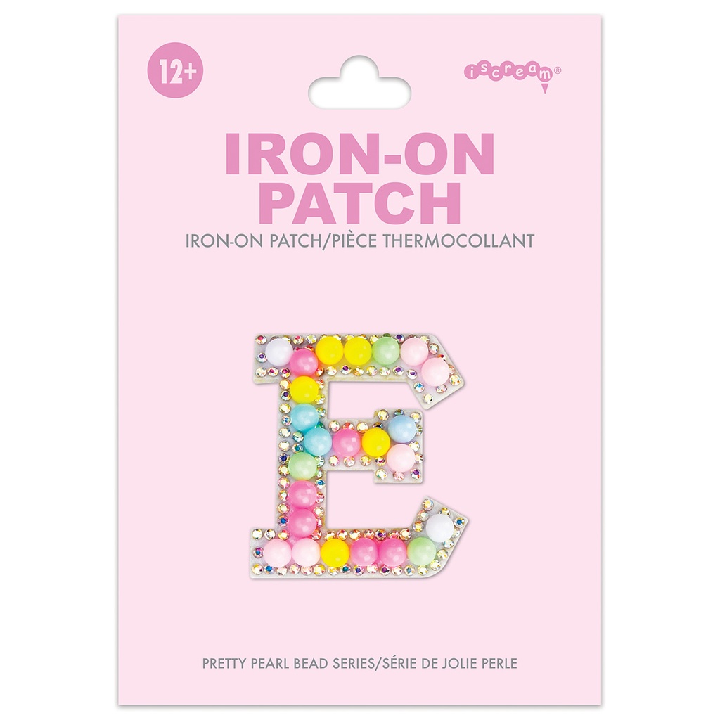 E Alphabet Pastel Bead Iron On Patch