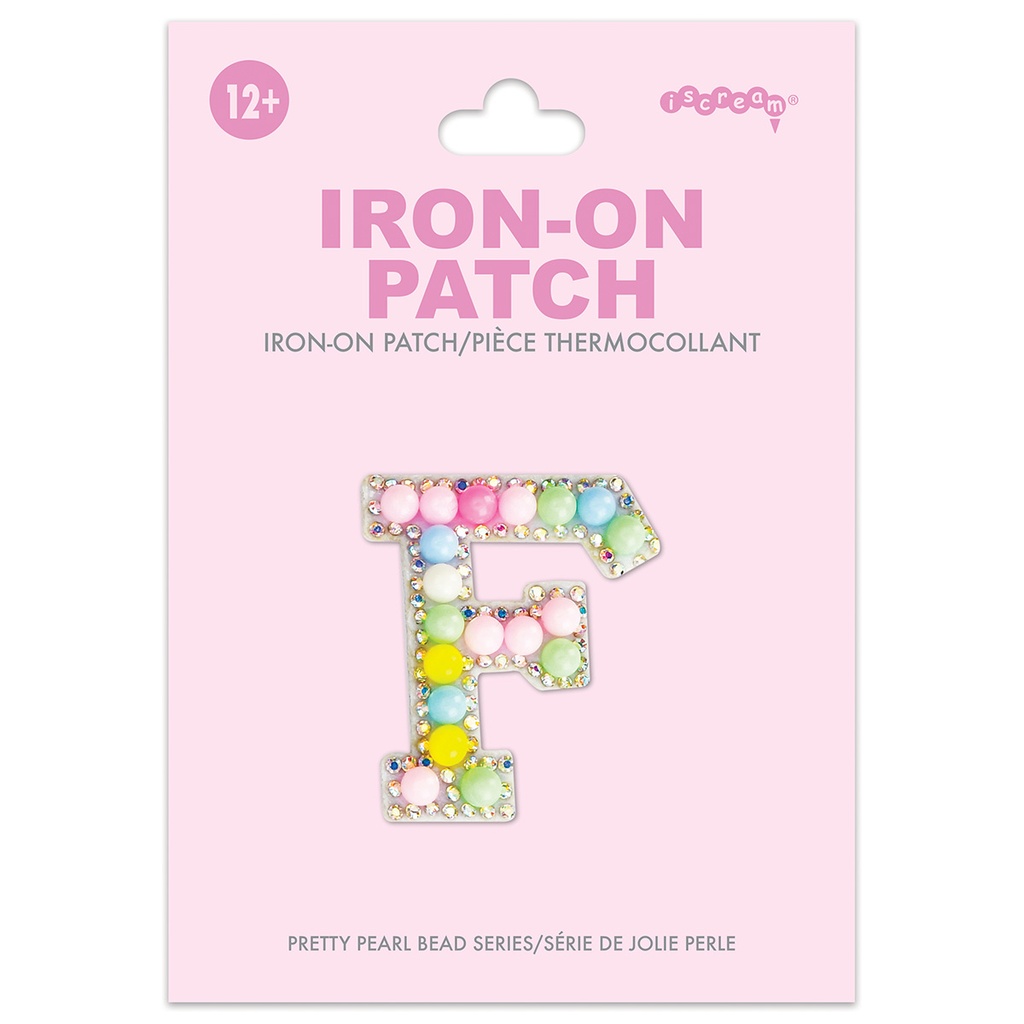 F Alphabet Pastel Bead Iron On Patch