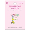 F Alphabet Pastel Bead Iron On Patch