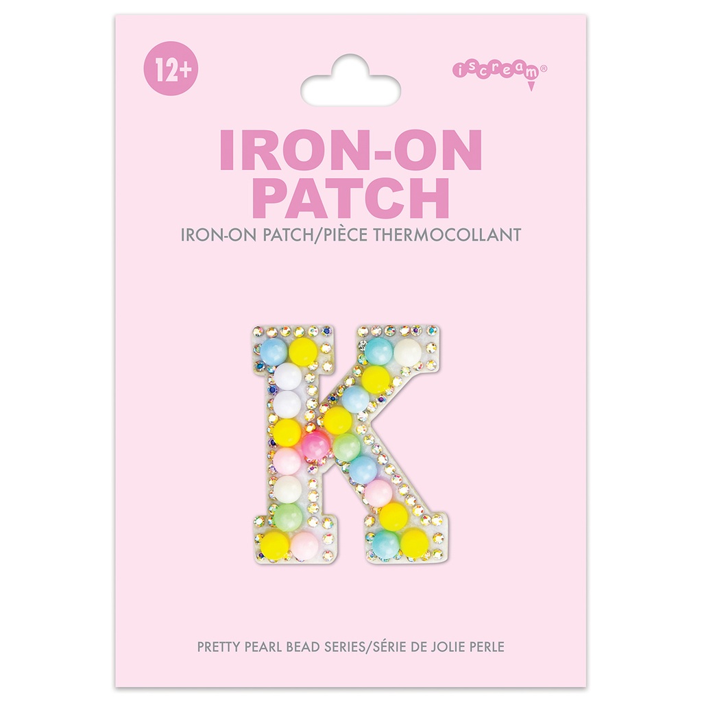 K Alphabet Pastel Bead Iron On Patch