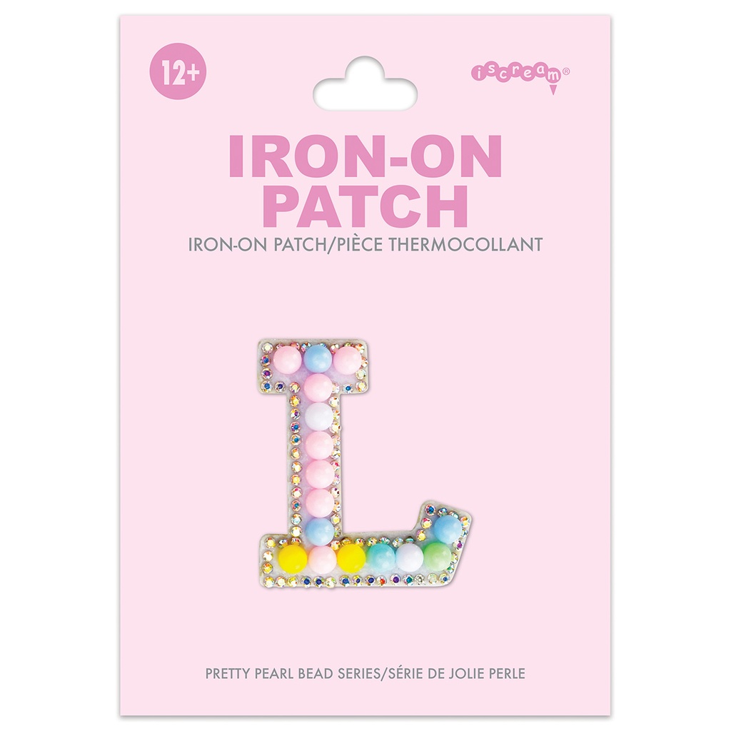 L Alphabet Pastel Bead Iron On Patch