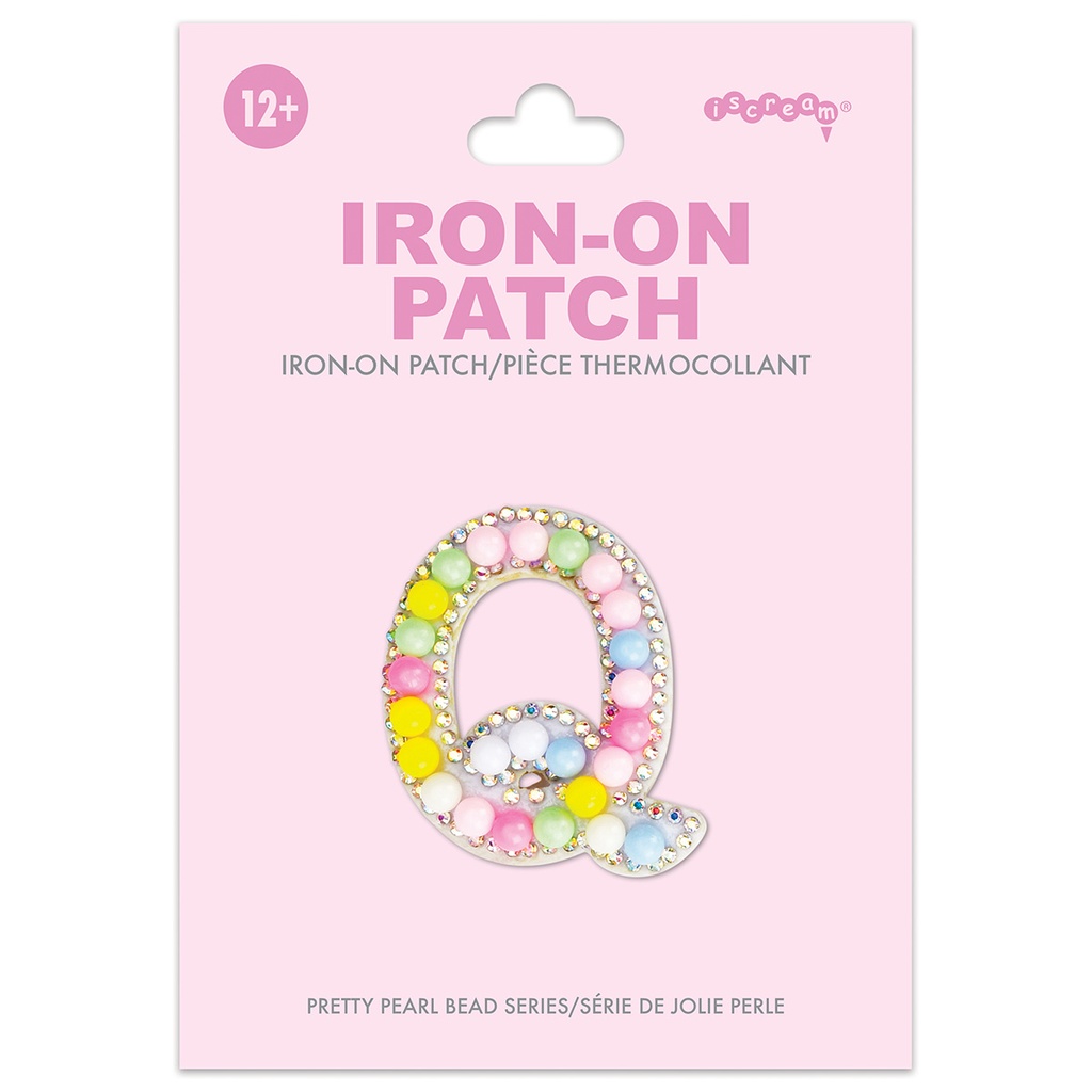 Q Alphabet Pastel Bead Iron On Patch