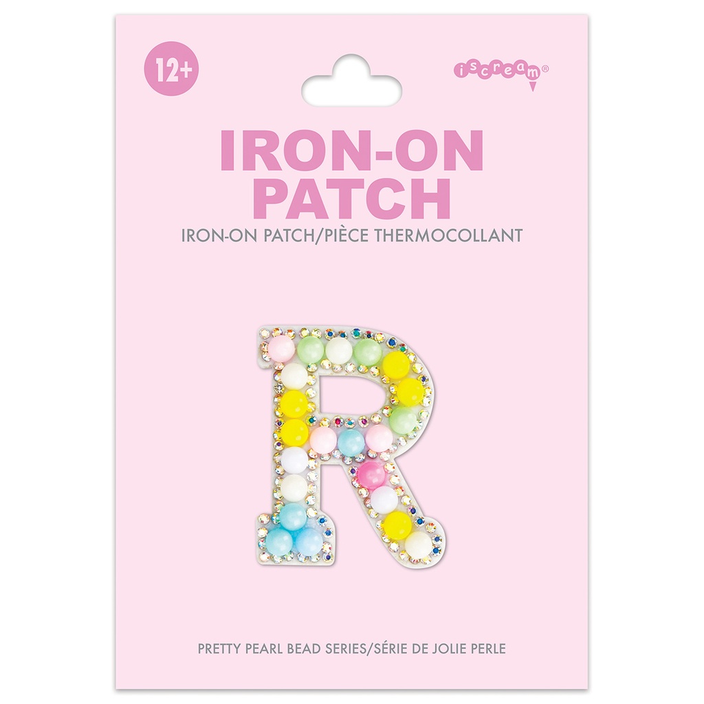 R Alphabet Pastel Bead Iron On Patch