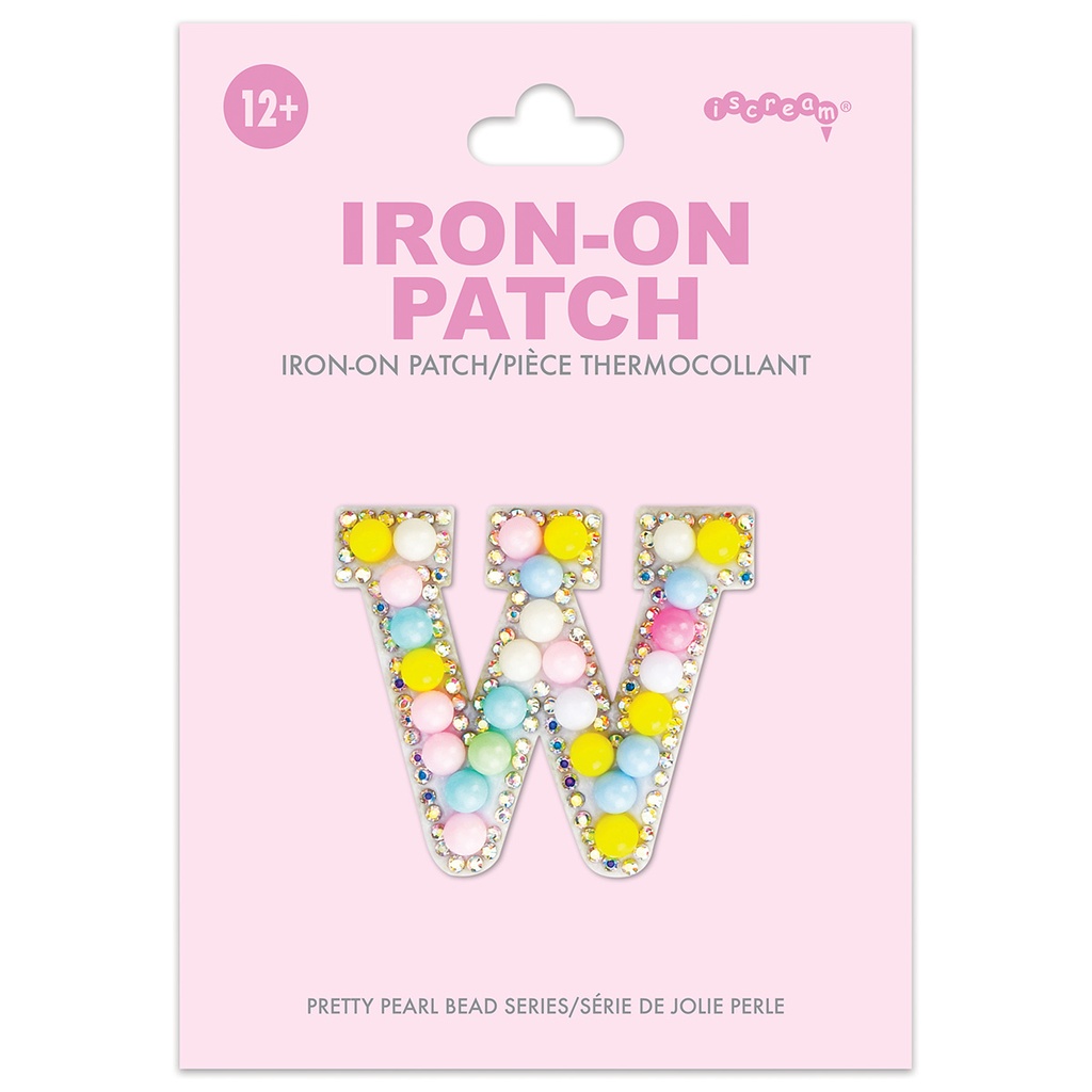 W Alphabet Pastel Bead Iron On Patch