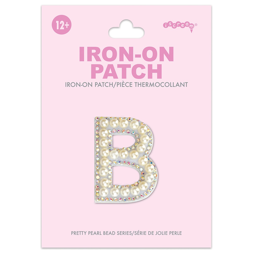 B Alphabet Pretty Pearl Bead Iron On Patch