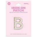 B Alphabet Pretty Pearl Bead Iron On Patch